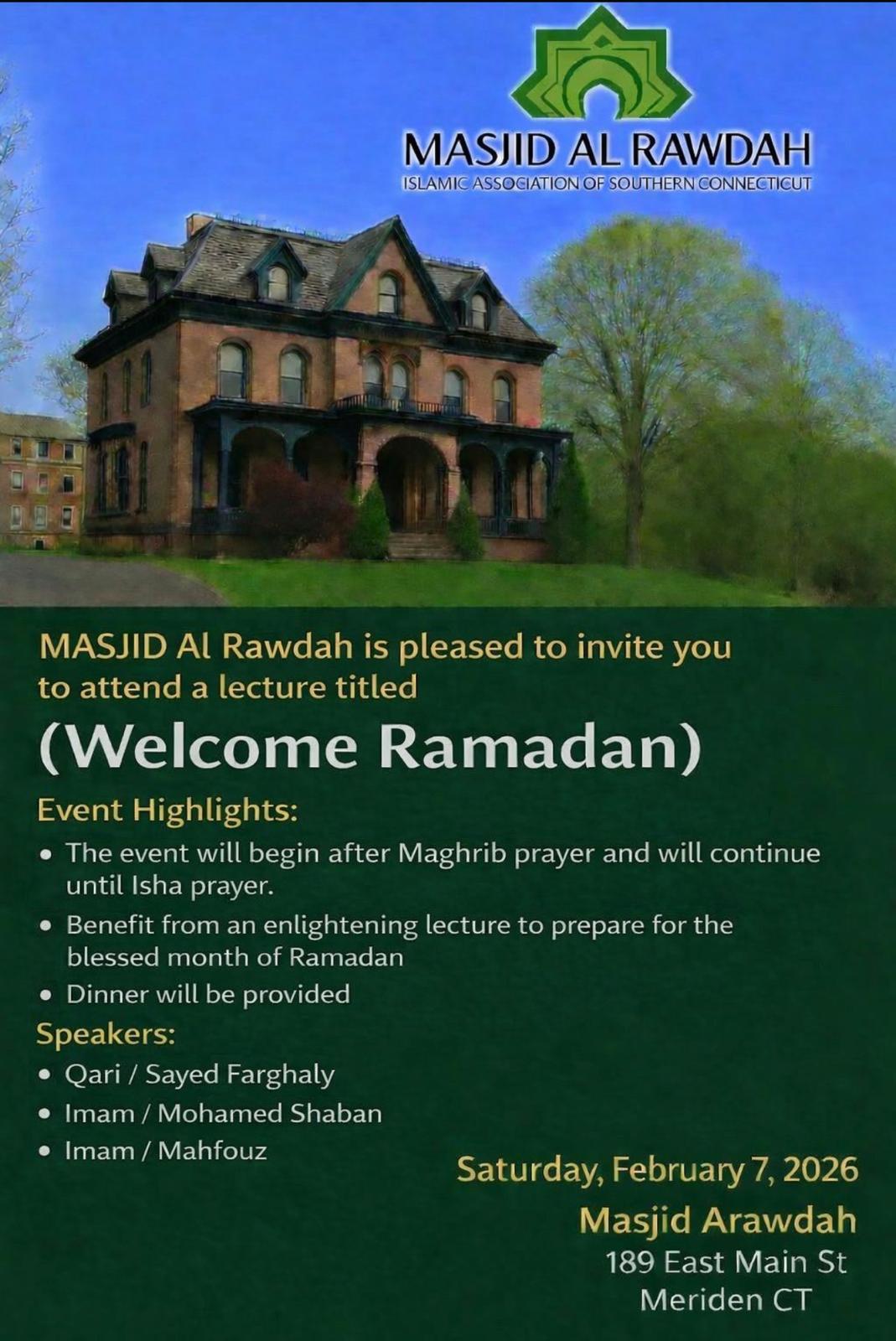 Welcome Ramadan: Lecture & Dinner